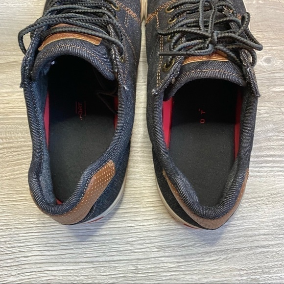 Mens Levi’s dark denim canvas leather patch slip on sneakers red tab size 7.5 - Picture 6 of 11